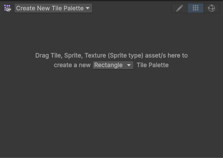 타일 팔레트가 표시되는 Tile Palette 에디터의 메인 섹션.