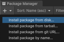 Install package from disk button