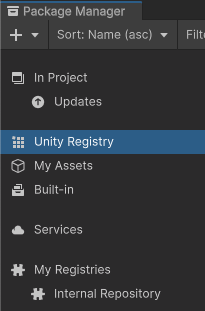 Select Unity Registry or My Registries