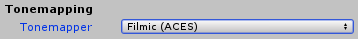 필믹(ACES) 톤 매핑 모드가 선택된 경우의 톤 매핑 UI