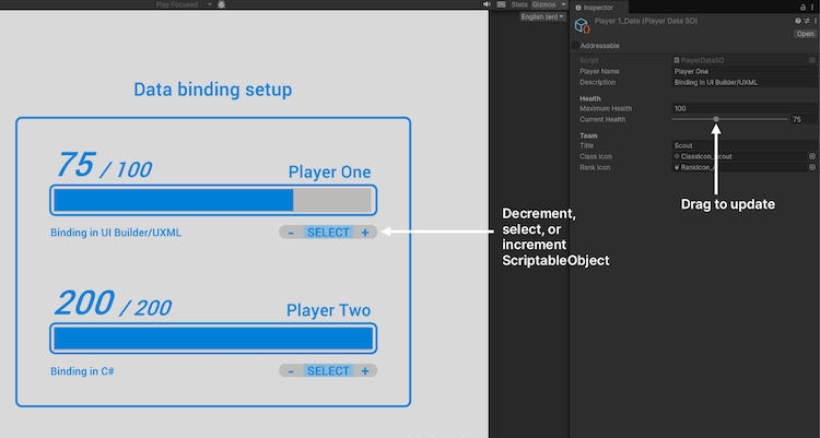 The HealthBar syncs to the CurrentHealth value.