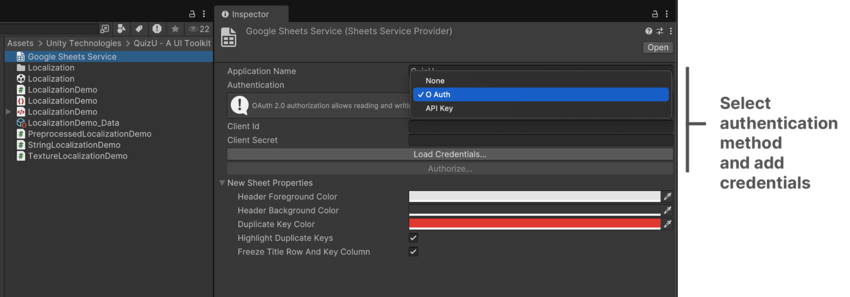 Create a Google Sheets Service and authorize.
