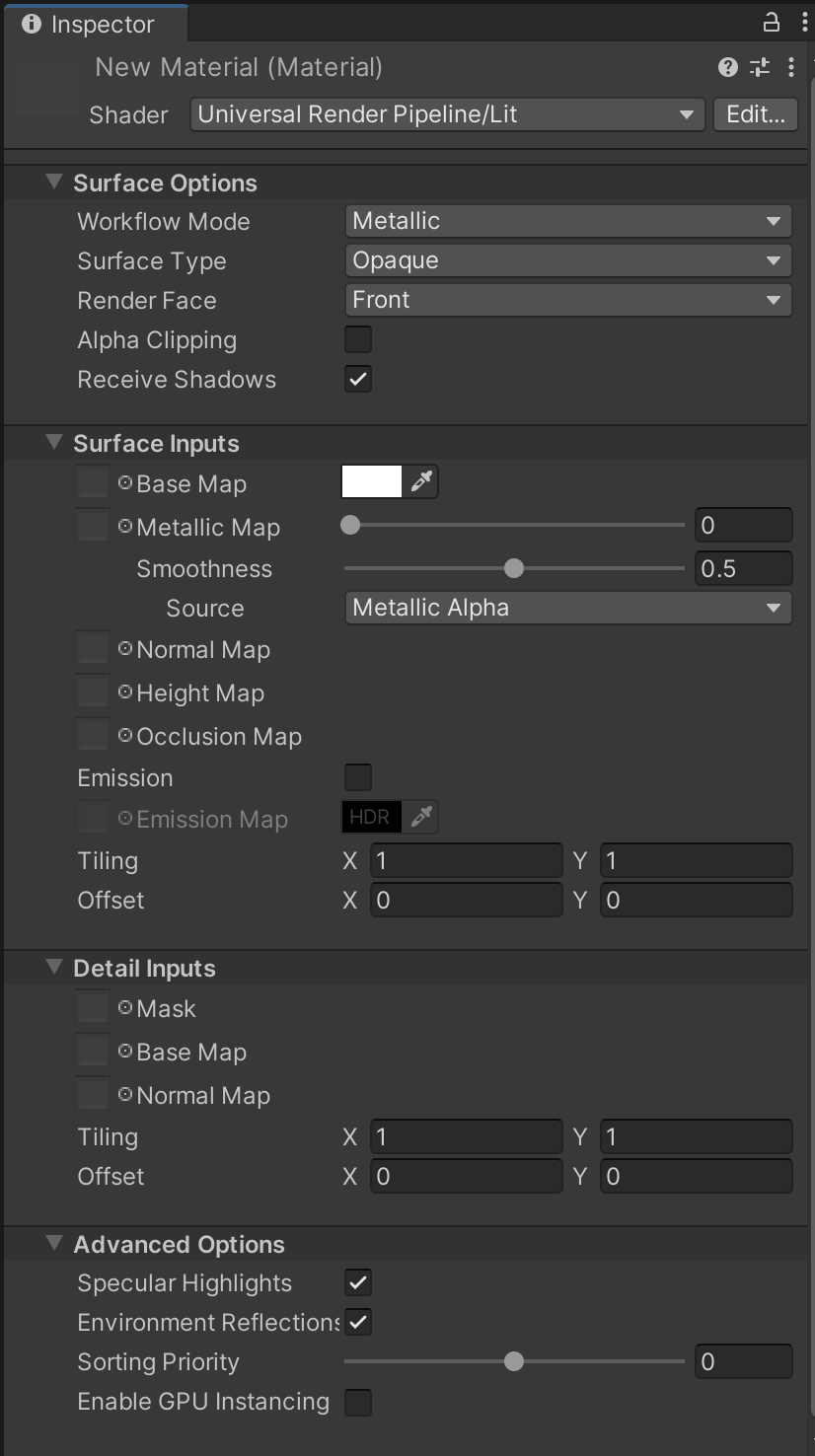 릿 셰이더의 인스펙터