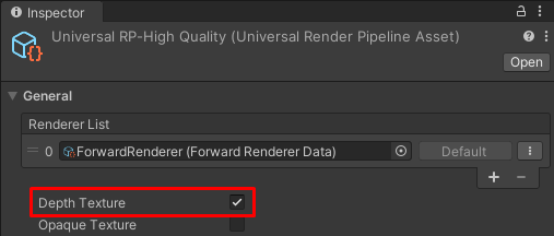 URP 에셋에서 Depth Texture 활성화