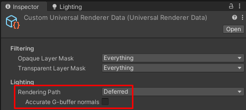 URP 유니버설 렌더러 에셋의 Accurate G-buffer normals 프로퍼티