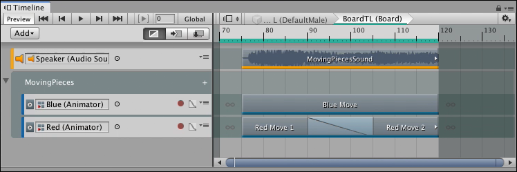 글로벌 시간으로 표시된 중첩된 타임라인 인스턴스.