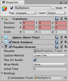 빨간색 배경은 프로퍼티에 대한 애니메이션 커브를 클립에 추가했음을 나타냅니다