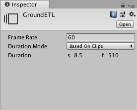 프로젝트 창에서 타임라인 에셋을 선택한 경우의 인스펙터 창