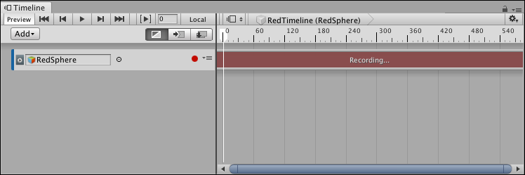 녹화 모드의 타임라인 창