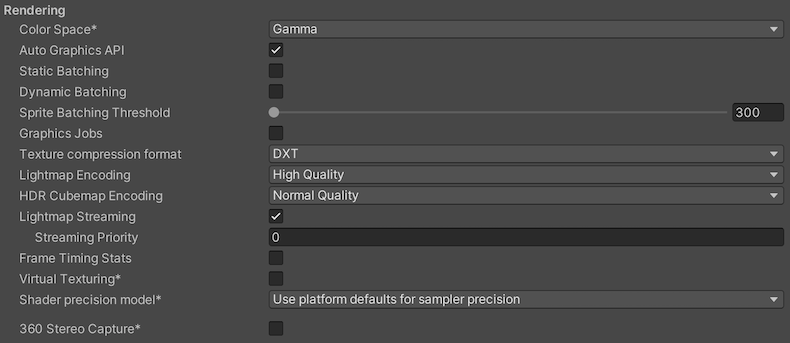 WebGL 플랫폼을 위한 렌더링 플레이어 설정