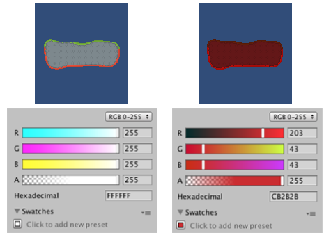 Left:원본 스프라이트입니다.Right:RGB 컬러가 빨간색으로 설정된 스프라이트입니다.
