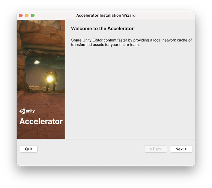 Unity Accelerator installation wizard.