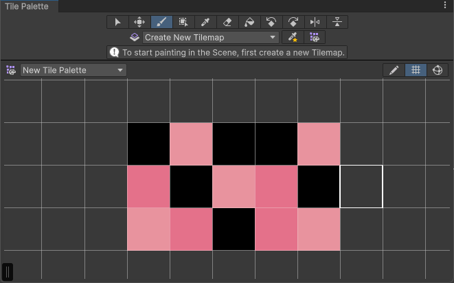 동일한 타일 팔레트에서 주황색과 흰색 타일 에셋을 삭제한 결과.