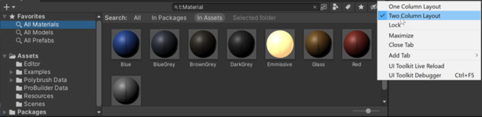 Two Column Layout의 프로젝트 창