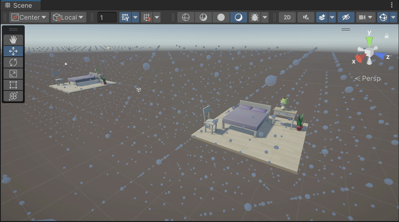 Display Probes가 활성화된 렌더링 디버거입니다.