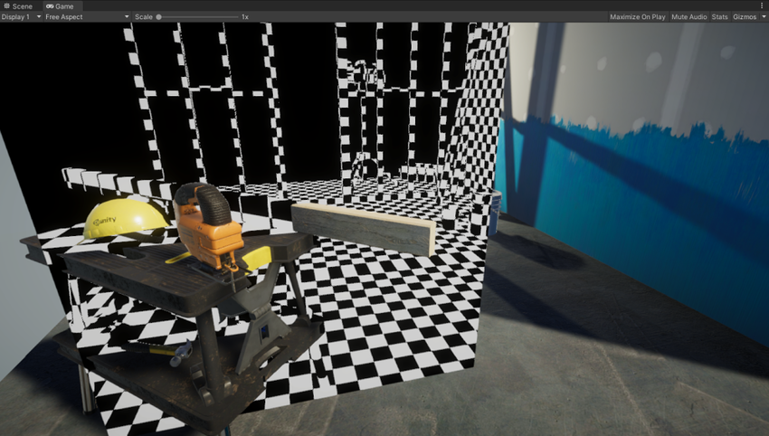 재구성된 월드 공간 위치를 시각화하는 체커보드 패턴입니다.