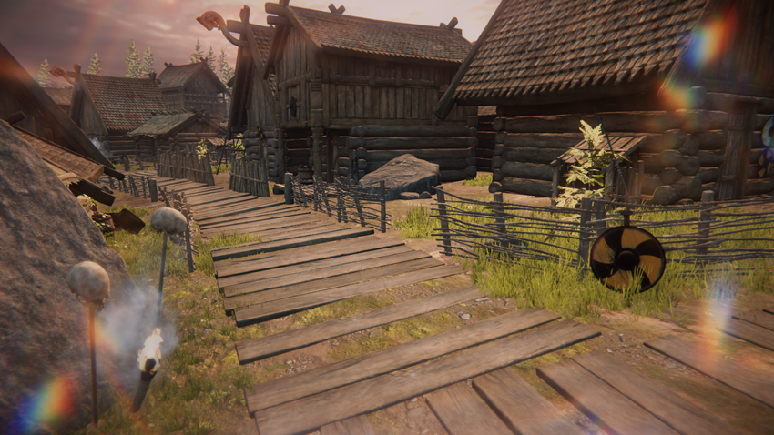 스크린 공간 렌즈 플레어가 켜진 씬.