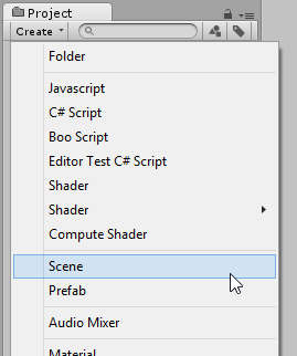 Creating a new Scene asset from the Project windows Create menu