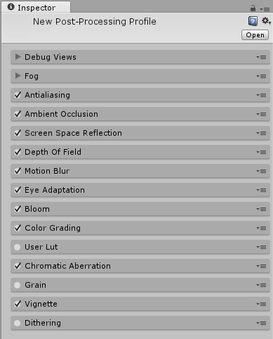 Newly created post-processing profile