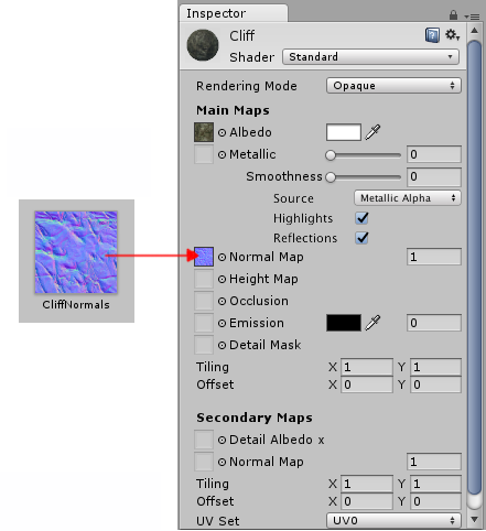 Placing a normal map texture into the correct slot in a material using the Standard Shader