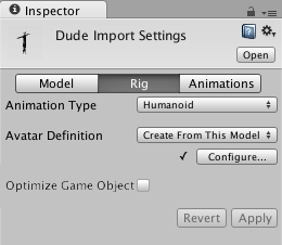 The Rig tab with Animation Type set to Humanoid