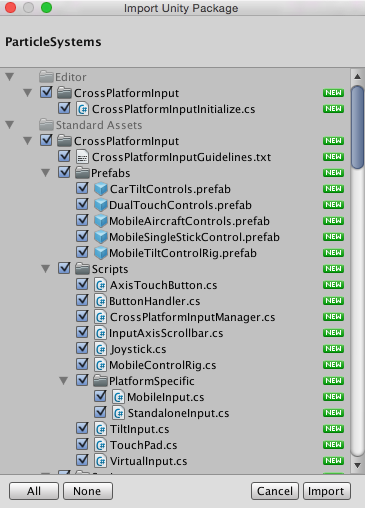 Fig 2: New install Import Unity Package dialog box