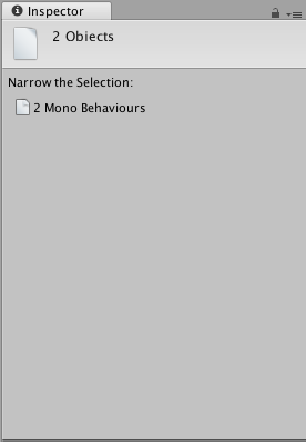 If you select objects of different types, the Inspector window prompts you to narrow the selection to similar objects