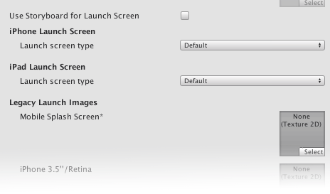 Specify Launch Screen or Legacy Launch Images on the iOS Player platform