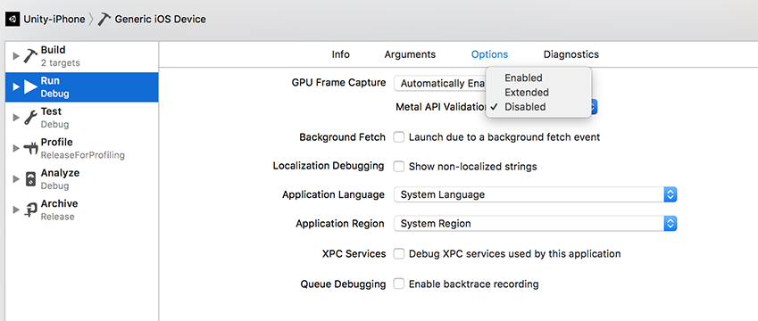 Changing Metal API Validation level