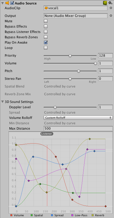 Now a sound effect file is referenced in the Audio Clip property