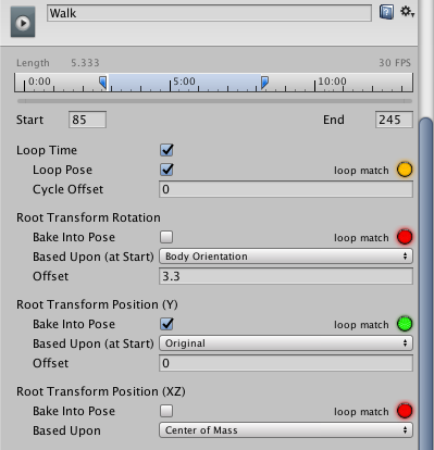 Red and yellow indicators show bad matches for looping