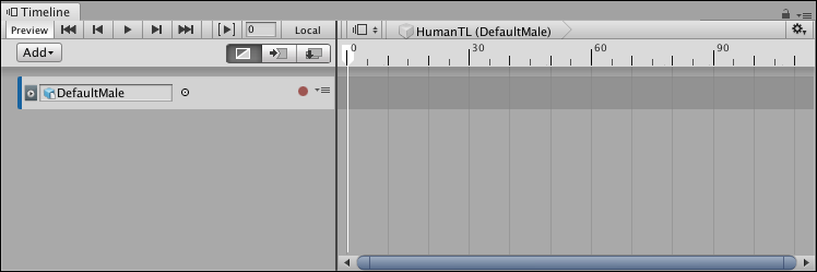 DefaultMale humanoid bound to an empty Animation track.