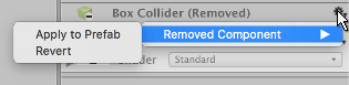 Context menu for removed component