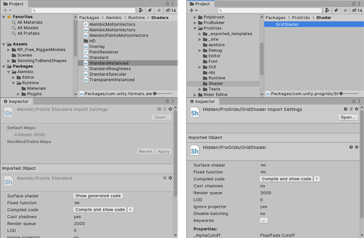 Registry package (immutable) on the left and a local package (mutable) on the right