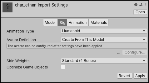 Importing Humanoid Animations Unity Manual