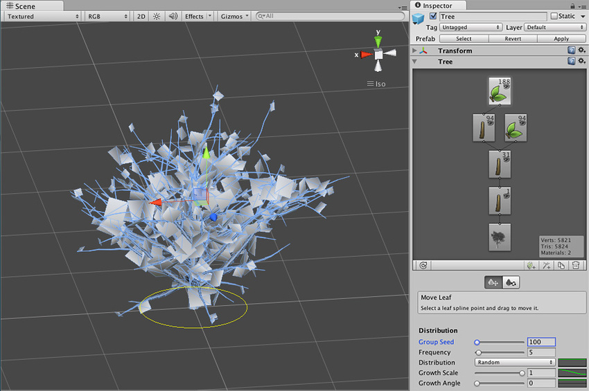 Tree creator. Библиотека SPEEDTREE. Leaf Spline.