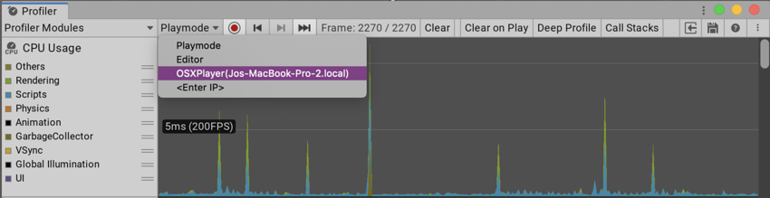 The Attach to Player dropdown with a player on the network