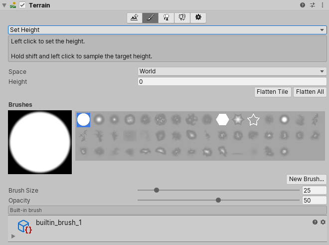 Set Height tool in the Terrain Inspector