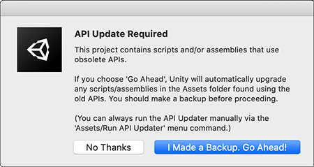 The API Update dialog