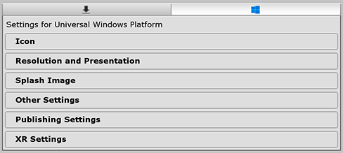 Player settings for the Universal Windows platform