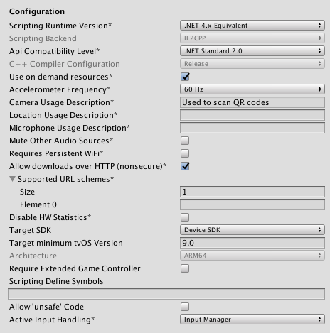 Configuration settings for the tvOS platform