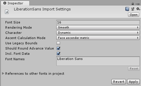 Import Settings for a font