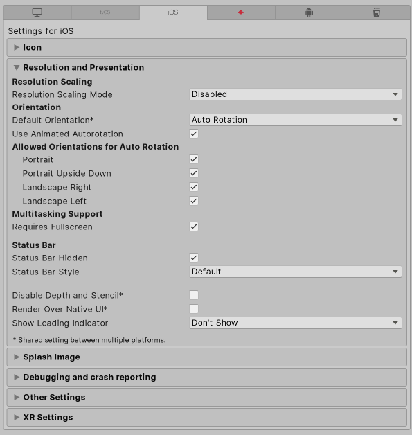 Resolution Scaling player settings for the iOS platform