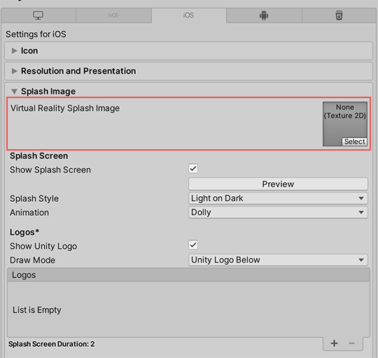 Splash Settings for the iOS platform