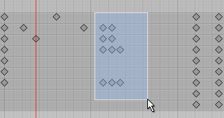 A rectangle dragged across to select multiple keys in Dopesheet mode