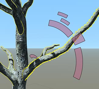 The Art Director gizmo edits the variance of a highlighted branch, indicated by the mauve color of the gizmo. 