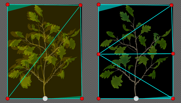 Two meshes, each in their own Cutout Editor window, are displayed. One mesh is overlayed in yellow while the other is not.