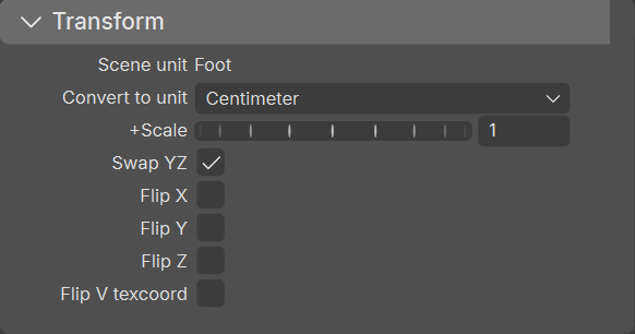 The Transform options under the Export dialog.