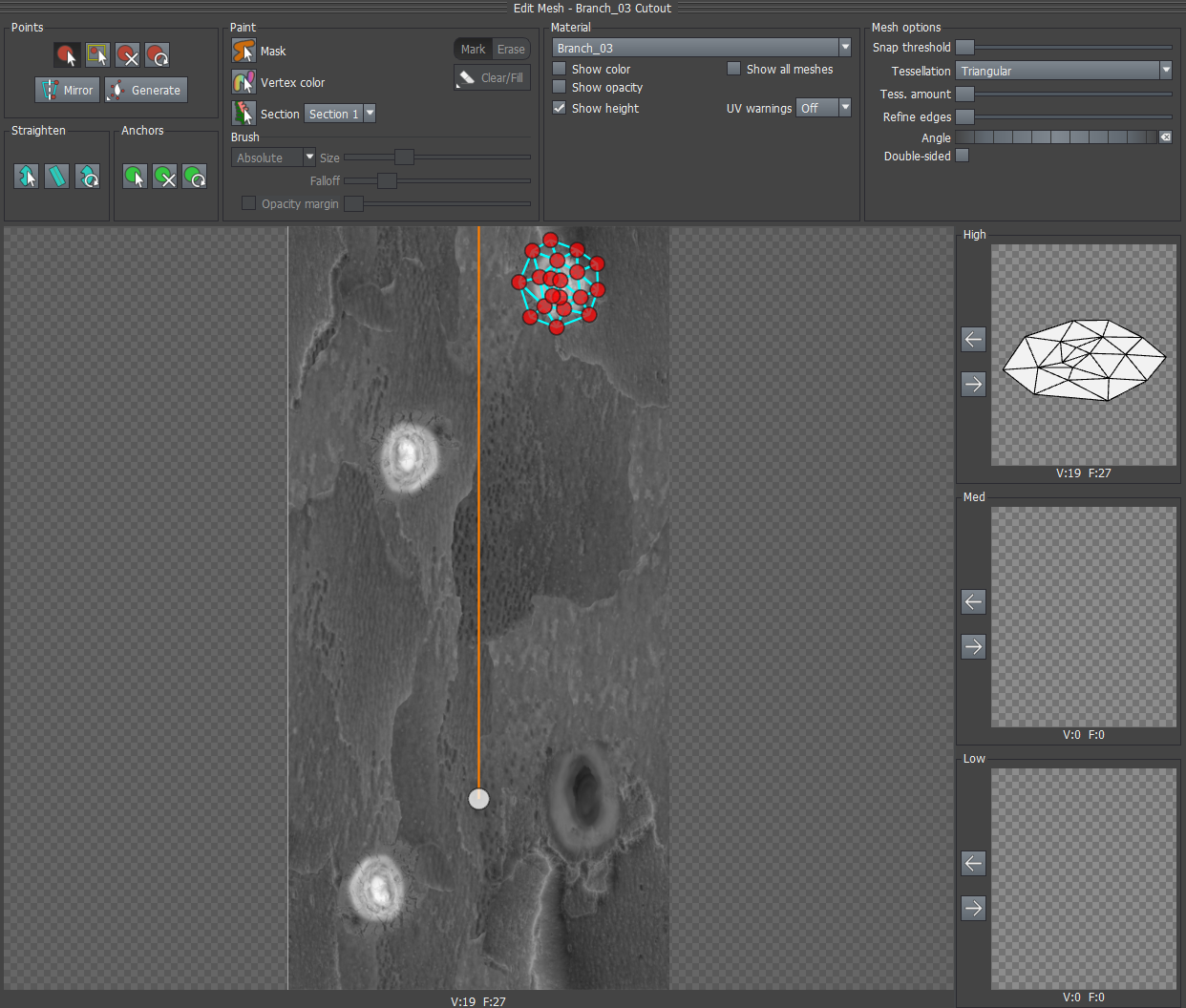 A heightmap with a cutout created on a feature.