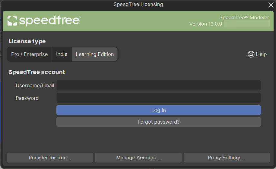 The License Type window with the Learning Edition option selected.